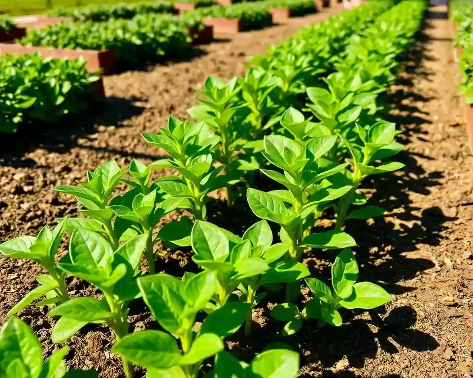 Cultivar albahaca en el huerto